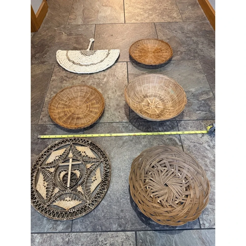 Vintage Boho Woven Basket Wall Decor Set of 6 Natural Rattan Seagrass Wicker